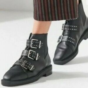 Urban Outfitters Zoe Triple Strap Studded Buckle Boots
